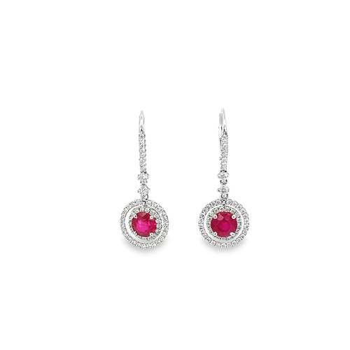 Ruby and Diamond Halo Drop Earrings [JEOTH0882]