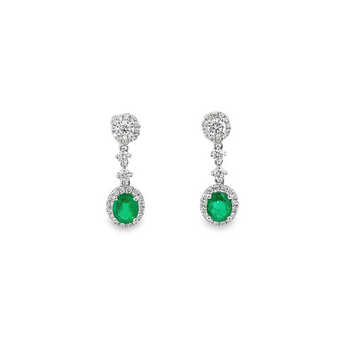 Emerald and Diamond Halo Drop Earrings [JEOTH0881]