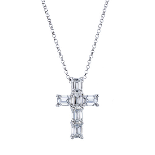 Diamond Cross Emerald Cut Pendant Necklace, 1.74 [JNPEN1073]
