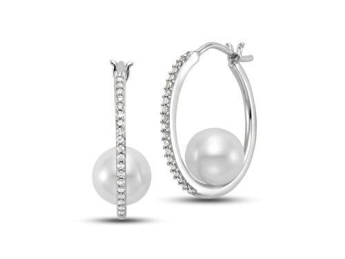 Diamond and Pearl Hoop Earrings [JEHOP0537]