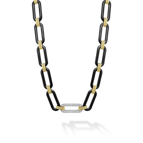 Signature Caviar Black Ceramic Diamond Link Necklace [JNOTH0962]