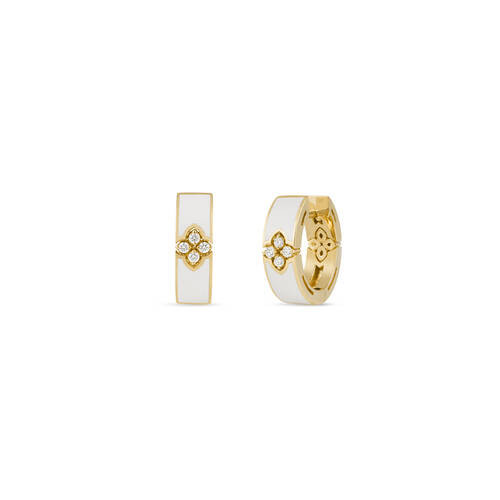 Love in Verona White Enamel and Diamond Hoop Earrings [JEHOP0707]