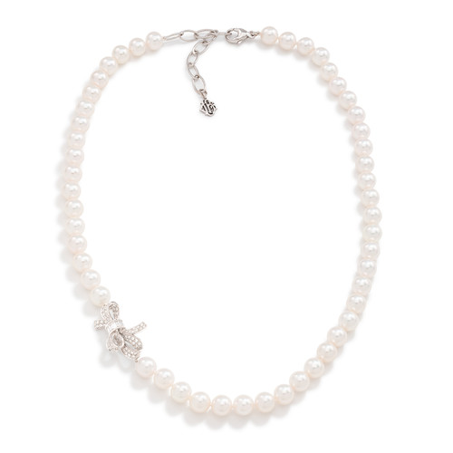 Diamond Bow Pearl Necklace [JNOTH1384]