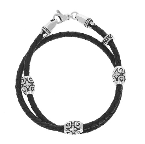Double Barrel Leather Bracelet with Motif Barrel Beads [JBOTH1685]