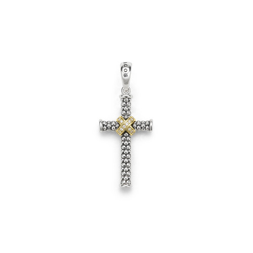 Small Two-Tone Caviar Beaded Diamond Cross Amulet [JCHRM0443]