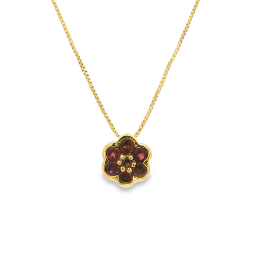 Estate Garnet Floral Pendant Necklace [JNPEN1711]