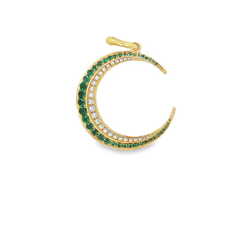 Crescent Diamond and Emerald Pendant  [JCHRM0550]