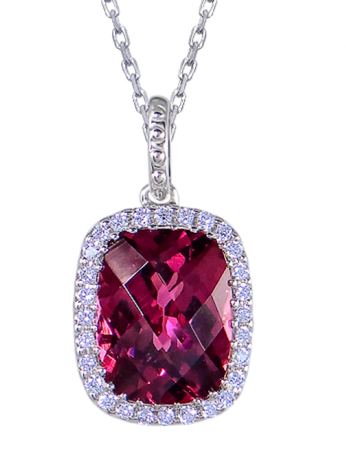 Pink Tourmaline and Diamond Pendant Necklace [JNPEN0739]