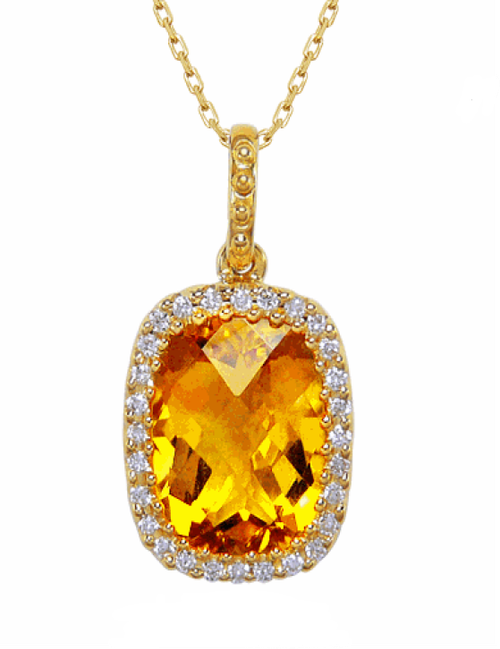 Citrine and Diamond Pendant Necklace [JNPEN0740]