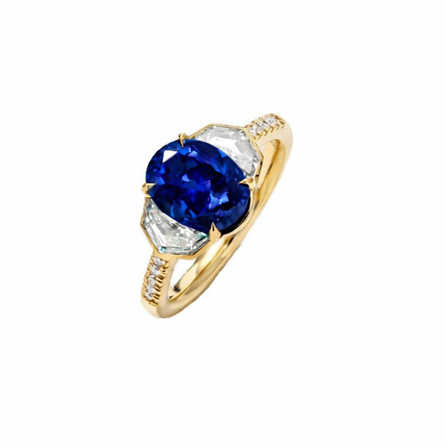 Silky Three-Stone Sapphire and Diamond Ring [JROTH2555]