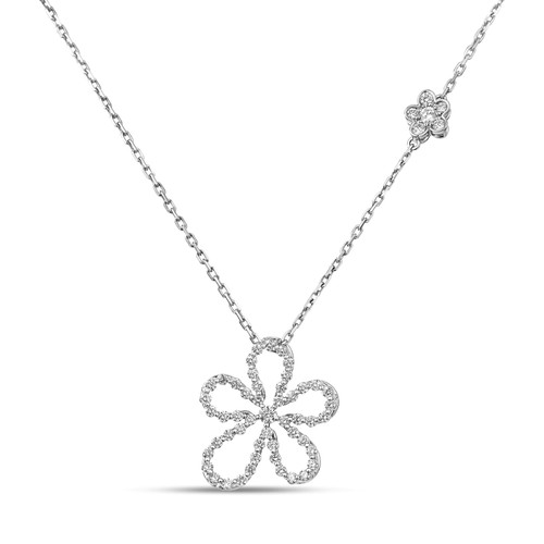 Jasmine Large Pave Diamond Outline Flower Necklace [JNOTH1721]