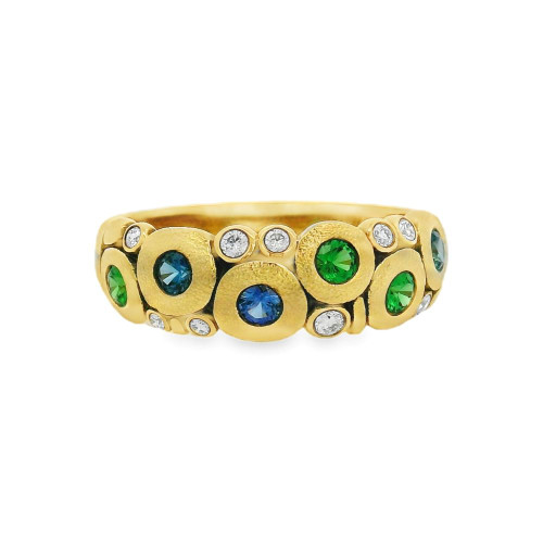 Candy Dome Ring with Diamonds, Sapphires and Tsavorite  [JROTH2875]