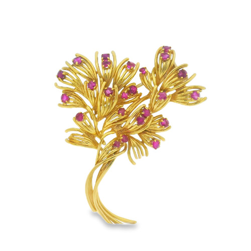 Estate Tiffany Ruby Flower Brooch [JAPNB0259]