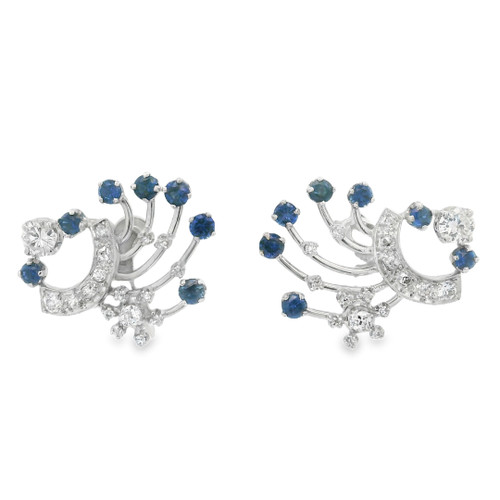Estate Retro Sapphire and Diamond Earrings [JEOTH1781]