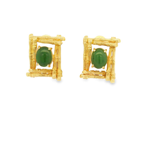 Estate Jade Bamboo Clip On Earrings [JEOTH1810]