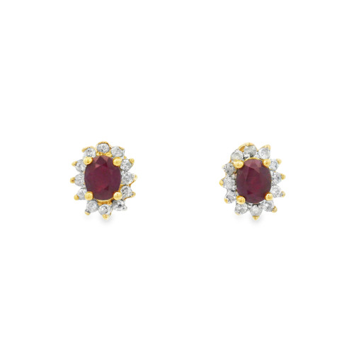 Estate Oval Ruby Diamond Stud Earrings [JESTD1092]