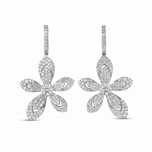 Tiare Pave Diamond Flower Drop Earrings [JEOTH1727]