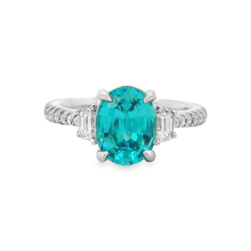 Blue Zircon and Diamond Ring [JROTH2855]