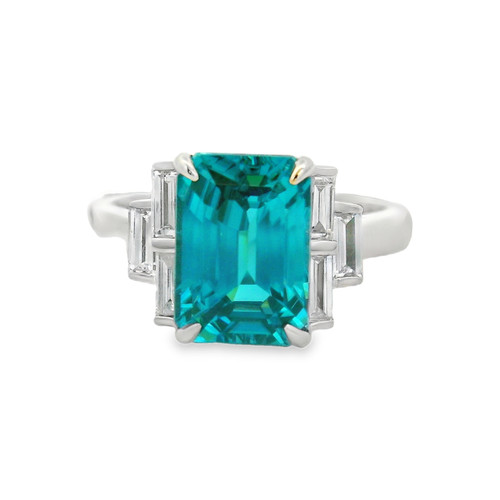 Blue Zircon and Diamond Ring [JROTH2857]