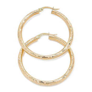 Gold Patterned Hoop Earrings | Lux Bond & Green