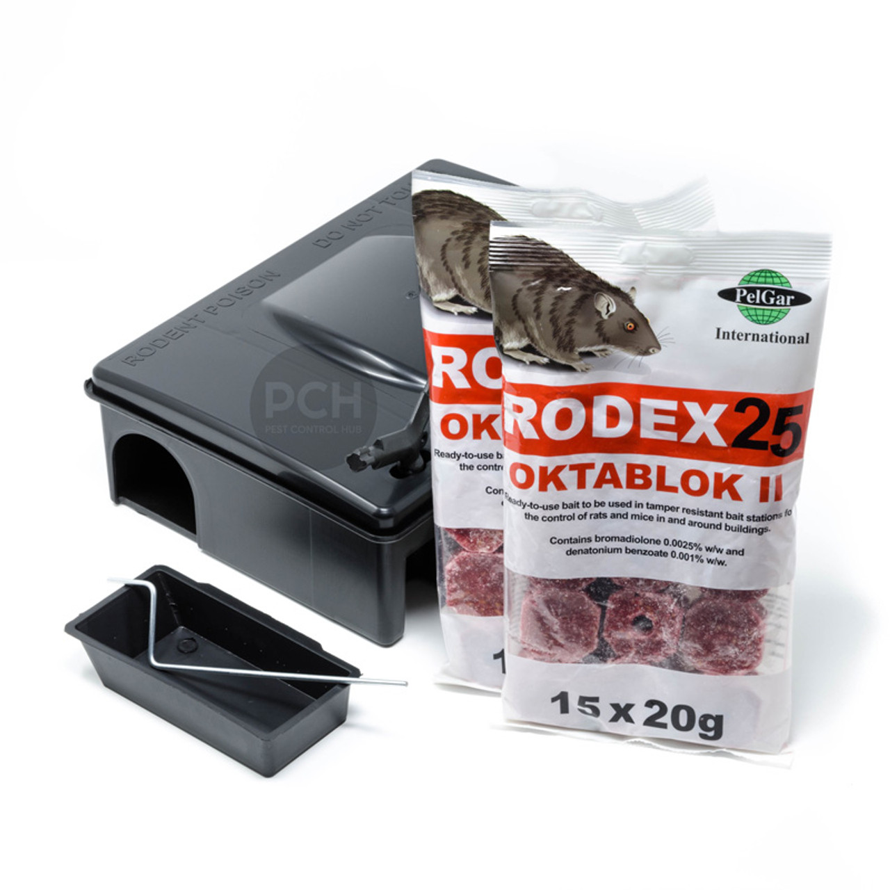 Rat and Mouse Poison Blocks with Bait Station Box Rodex 25 Oktablok II