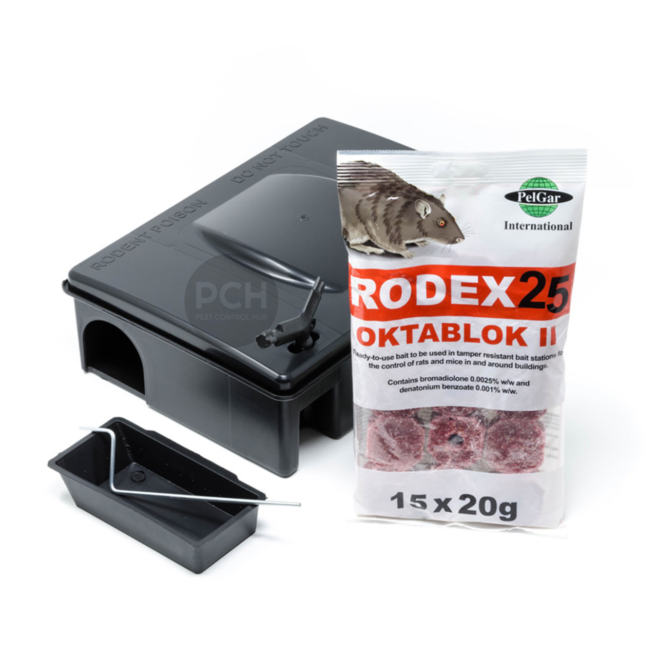 Rat and Mouse Poison Blocks with Bait Station Box Rodex 25 Oktablok II