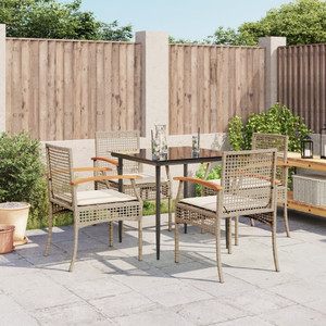 5 Piece Patio Dining Set with Cushions Beige Poly Rattan A949-3213625