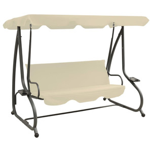 Outdoor Swing Bench with Canopy Sand White A949-313337