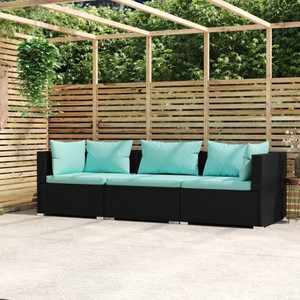 Wicker Patio Furniture 3 Piece with Cushions Black Poly Rattan A949-317533