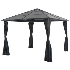 Gazebo with Curtain Aluminum 9.8'x9.8'Black A949-44640