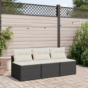  Patio Sofas Armless with Cushions 2 pcs Black Poly Rattan A949-365832
