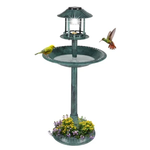 51*51*106cm Plastic Round Birdbath with Solar Ligh Dark Green T575-S0671289849
