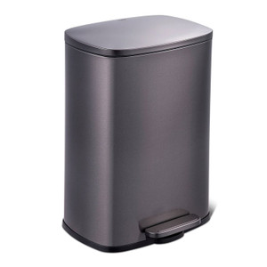 13 Gallon Black Stainless Steel Kitchen Trash Can with Step Open Lid Q280-TGSCB64381326
