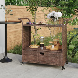 Bar Cart with Drawer Brown 39.4"x17.7"x38.2" Poly Rattan A949-316662