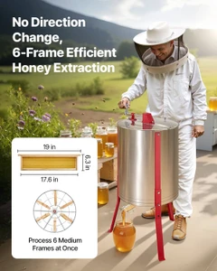 Honey Extractor, 6 Frame Manual Honey Spinner with Transparent Lid, Stainless Steel Honeycomb Drum  E415-SDYMJJPBXG183C2ZX001V0