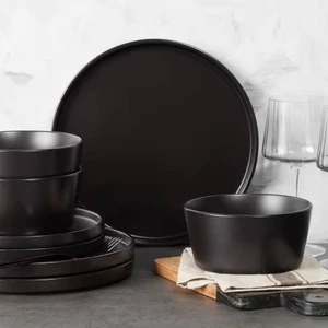 16-Piece Stoneware Dinnerware Set in Matte Black - Service for 4 Q280-SPBMDWS6491258736