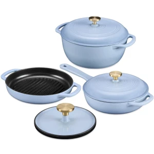 6-Piece Baby Blue Cast Iron Cookware Set Q280-CRFLB51942