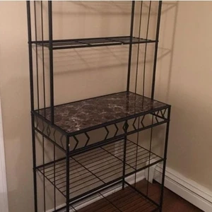 Kitchen Bakers Rack in Black Metal with Marble Finish Top Q280-FTBMGSKB1988791