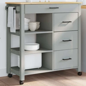 Kitchen Trolley MONZA 33.1"x15.7"x34.8" Solid Wood Pine A949-376113