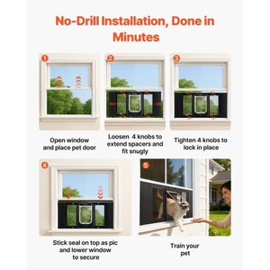 Cat Door for Window, Adjustable to Fit Window Width 27"-32", 4 Secure Lock Modes, Aluminum Frame an E415-CHMMZYSSK273KNOC6001V0