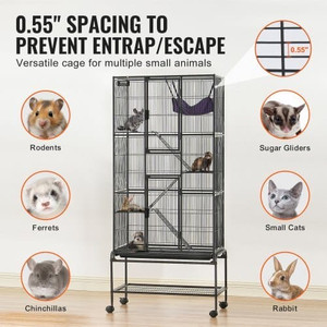 69" Rolling Metal Ferret Cage, Large 4-Tier  Cage, Small Animal Cage with Ramps & Tray, Easy to Set E415-JSXDL301869I2SROXV0