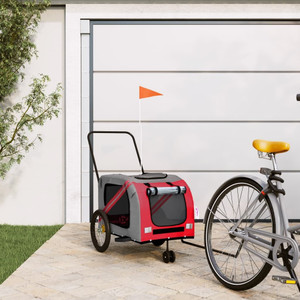Pet Bike Trailer Red and Gray Oxford Fabric and Iron A949-93901