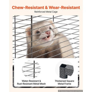 Metal Small Animal Cage 52.4"H 6-Tier Rolling Ferret Cage On Wheels, 1" Wire Spacing Large Cages wi E415-JSXDL251752I6Z893002V0
