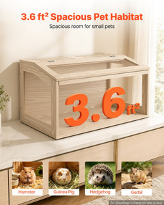 Wooden Hamster Cage 31.9"x16.1"x16.1" 270?° Viewing Hamster Habitat, Chewproof Acrylic Small Animal E415-MZCSLYMSDD30FS04X001V0