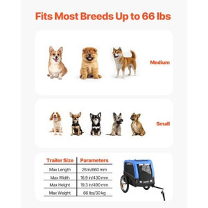 Dog Bike Trailer, Supports up to 66 lbs, Pet Cart Bicycle Carrier for Small & Medium Dogs, Easy Fol E415-TCSCWZXCTC50OVVG5001V0