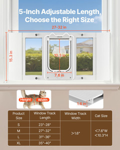 Cat Door for Window, Adjustable to Fit Window Width 27"-32", 4 Secure Lock Modes, Aluminum Frame an E415-CHMMZYSSK273FWVBJ001V0