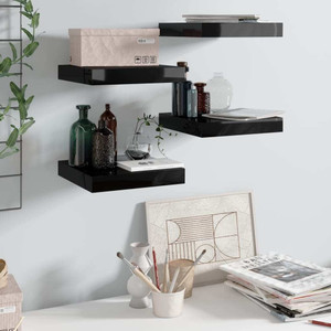  Floating Wall Shelves 4 pcs High Gloss Black 9.1"x9.3"x1.5" MDF A949-323762