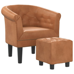  Tub Chair with Footstool Brown Faux Leather A949-356501