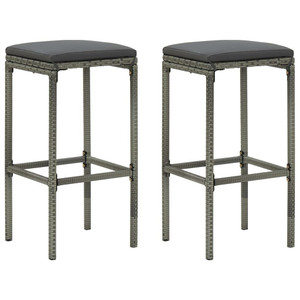  Bar Stools with Cushions 2 pcs Gray Poly Rattan A949-313441