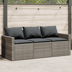  Patio Sofa with Cushions 3-Seater Gray Poly Rattan A949-366343